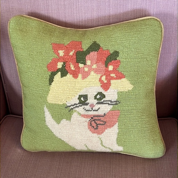 Other Vintage Needlepoint Cat Pillow Poshmark